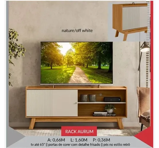 Rack Aurum Nature/Off White - Elegância e Funcionalidade!