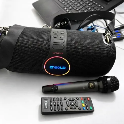 Caixa de Som AGOLD Portátil com Microfone e Controle - Bluetooth
