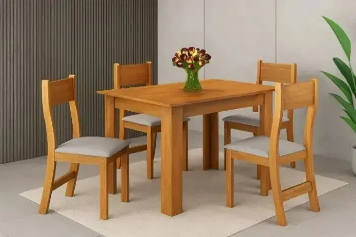 Mesa de jantar flora quadrada com 4 cadeiras marrom