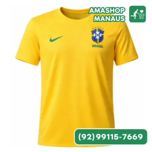 Camisa Brasil Amarela Lisa Sem Escudo Dry Fit