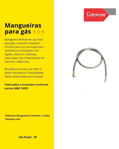 Mangueira Flexível para Fogão Forno e Cooktop à Gás 1/2"