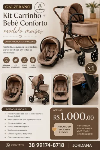 Kit carrinho Moisés + bebê conforto Galzerano - Chocolate