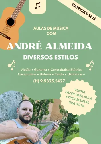 AULAS DE MÚSICA - VIOLÃO, GUITARRA, BAIXO, BATERIA, CANTO, UKULELE, E MUITO MAIS 