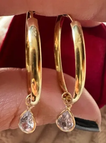 Brinco argola ouro 18k com gotas de cristal