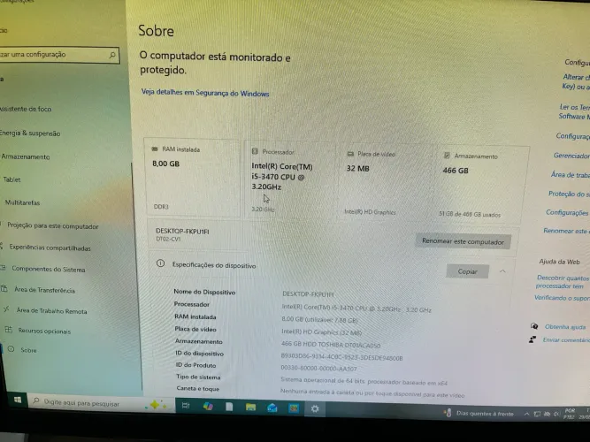 Pc i5 de 3° gen, com 500 de gb e 8 gb de ram, com monitor junto