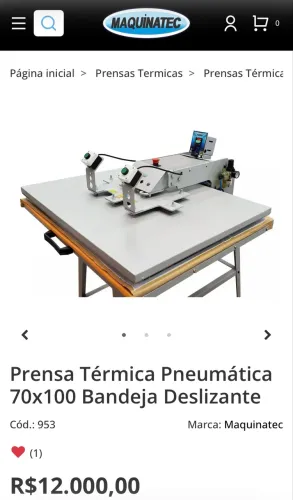 PRENSA TÉRMICA PNEUMÁTICA SUBLIMAÇÃO PNEUMÁTICA GRANDE PROFISSIONAL 70 x 100