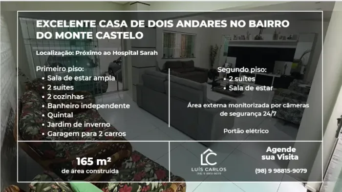 Excelente Casa Duplex com 4 Suítes no Monte Castelo