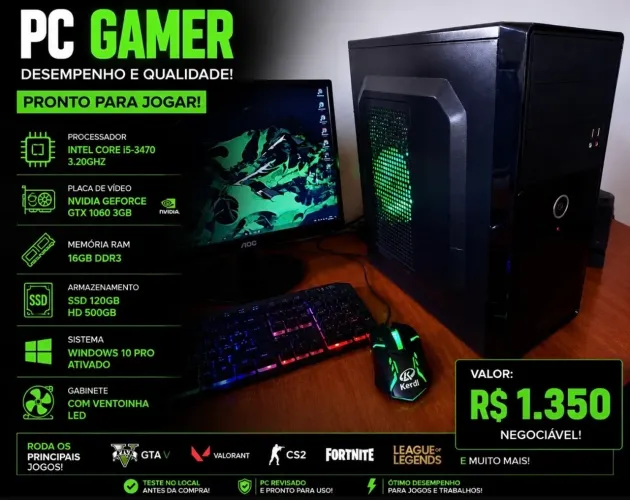 PC Gamer i5 + GTX 1060 + 16GB RAM + SSD + HD