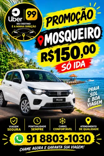 BELÉM/MOSQUEIRO | R$ 150,00 SÓ IDA | MOTORISTA PARTICULAR