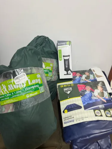 Kit de colchão inflável casal com bomba e colchonete casal acampamento 