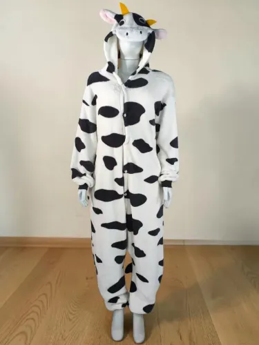 Pijama macacão vaquinha Peluciado com capuz orelhinhas Tam GG