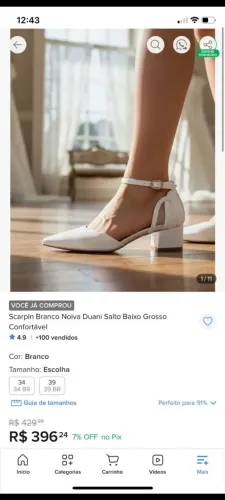 Scarpin branco noiva com salto baixo grosso