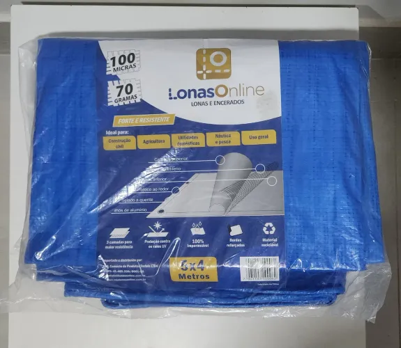 Lona Azul Reforçada 5x4 Metros com Ilhós 100 Micras Impermeável com Proteção UV