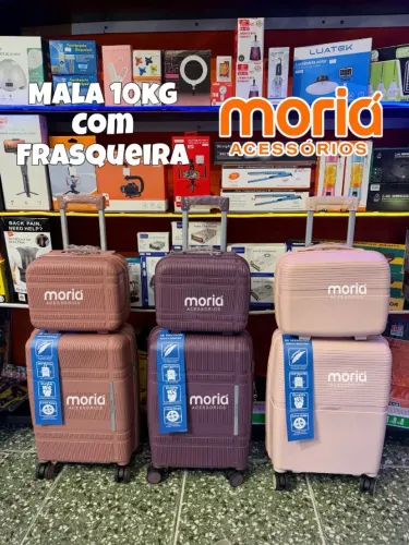 Kit Mala 10kg com Frasqueira  Padrão Bordo Polipropileno Premium Cadeado Embutido