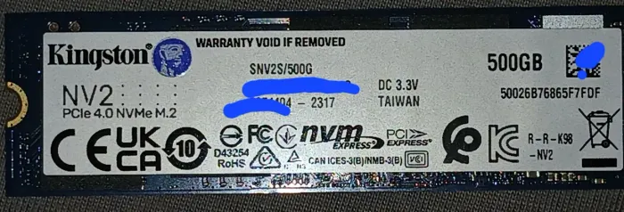 Nvme  Kingston NV2, 500 GB, M.2 2280, PCIe 4.0 x4