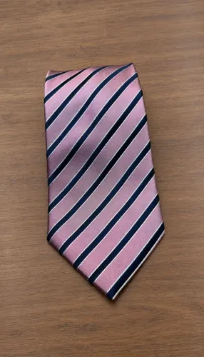 Gravata Daslu Homem(06) Seda Italiana Masculina Listrada Rosa Antigo Azul Marinho