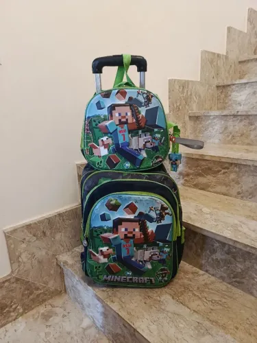 Kit Mochila de Rodinhas + Lancheira Minecraft