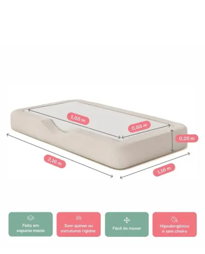 Cama montessoriana Little Duck Solteiro Cinza com colchão Light