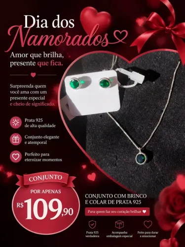 Conjunto de prata 925, brincos e colar. O presente perfeito pra pessoa amada