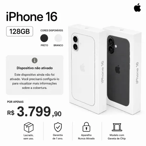 Apple iPhone 16 6,1" 128GB 5G Novo Lacrado 1 Ano Garantia