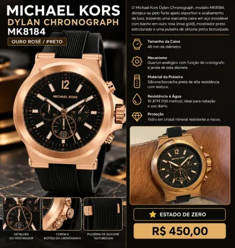 Relógio Michael Kors Dylan Chronograph, modelo MK8184 OURO ROSÉ / PRETO
