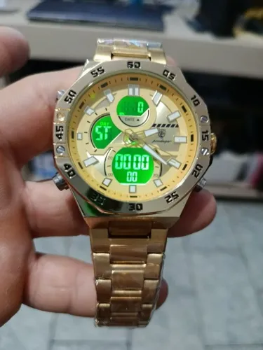 Relógio Digital e Analógico Poedagar Dourado