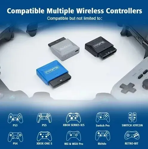 Adaptador BlueRetro Cinza para controle sem fio PS1 e PS2 (NOVO)