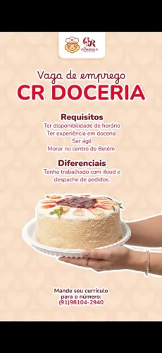 VAGA DE EMPREGO PARA AUXILIAR DE CONFEITARIA ( INICIO IMEDIATO)