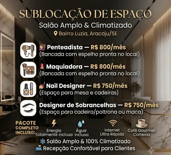 SUBLOCAÇÃO DE ESPAÇO PARA MAQUIADORA, PENTEADISTA , NAIL DESIGNER E SOBRANCELHAS