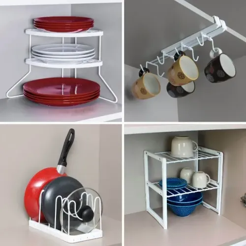 4 Organizador De Armário De Cozinha para pratos, xícaras, tampas e louças - NOVOS