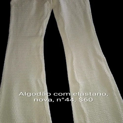 Calça branca de algodão com elastano, nova, sem bolso, n°44, $60.