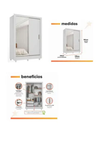 Guarda Roupa de Solteiro com Espelho