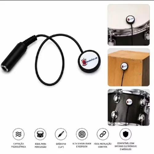 Kit Captador/sensor C/10 Triggers Sonica P/ Bateria cabo de 1m