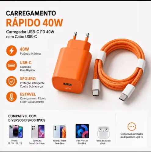 Carregador compatível com iPhone 15 , 16 e 17. 40w