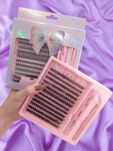 Kit Cílios Postiços Em Tufos Extensão Caseira + Cola E Pinça