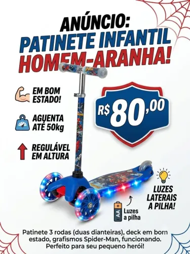 Patinete Infantil Homem Aranha