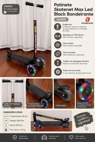Patinete Skatenet Max Led Black Bandeirante