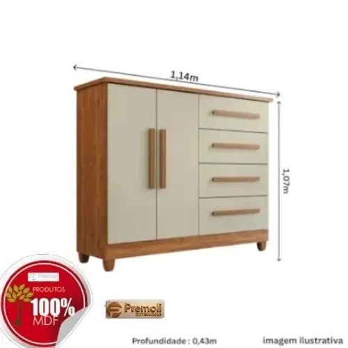 Cômoda 2 Portas 4 Gavetas C/Sapateira Dubai Plus Cinamomo Off White