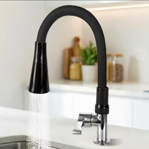 Torneira Gourmet Cozinha Parede Preta Flexível Double Jet Cone 1/4 Traseiro