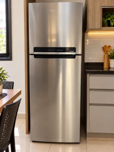 ? Geladeira Midea Inox Duplex 394L Frost Free - Modernidade e Espaço para sua Cozinha!