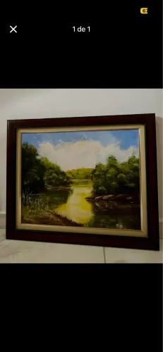 Quadro Grande Paisagem - Moldura de Madeira - Pintura Manual