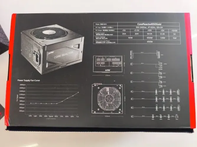 Fonte XPG Core Reactor, 650W, 80 Plus Gold, Modular, PFC Ativo, Com Cabo, Preto