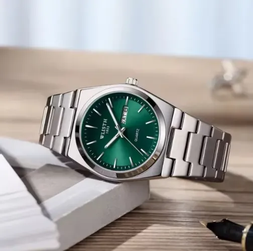Relógio Wlisth Masculino Old Money Cor Da Correia Prateado Fundo Verde