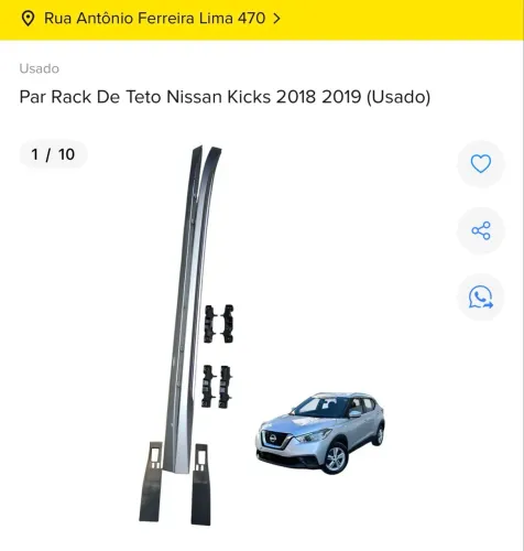 PAR RACK TETO NISSAN KICKS ORIGINAL 