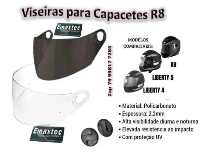 Viseiras Para Capacete R8  Fumê ou Transparente