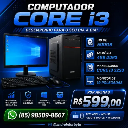 Computador Core i3 4Gb de Ram 500Gb de Hd