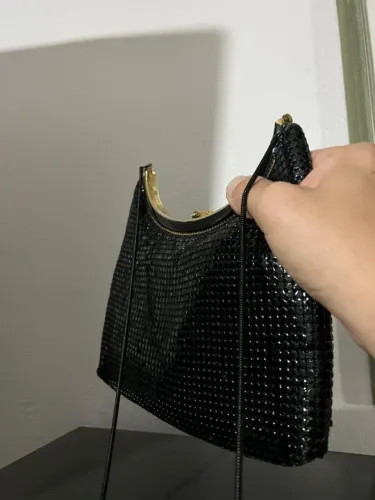 Bolsa Feminina Vintage Preta Paetês Estilo Festa Retrô 2000s