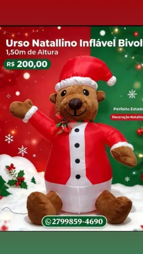 Urso Noel inflável bivolt 1,50m