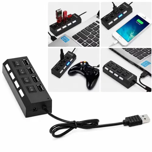 Hub USB 2.0 de 4 portas com led e interruptor