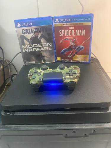 PS4 SLIM 500GB, 4X JOGOS E CONTROLE ORIGINAL